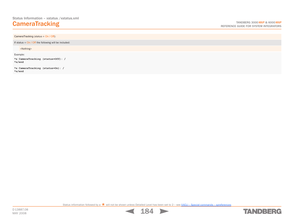 Cameratracking | TANDBERG 6000MXP User Manual | Page 184 / 242