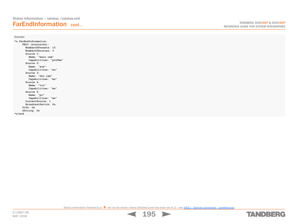 Farendinformation, Cont | TANDBERG 6000MXP User Manual | Page 195 / 242