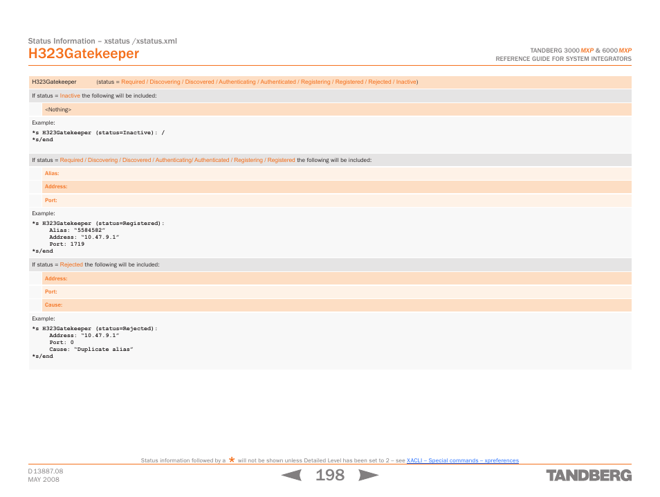 H323gatekeeper | TANDBERG 6000MXP User Manual | Page 198 / 242