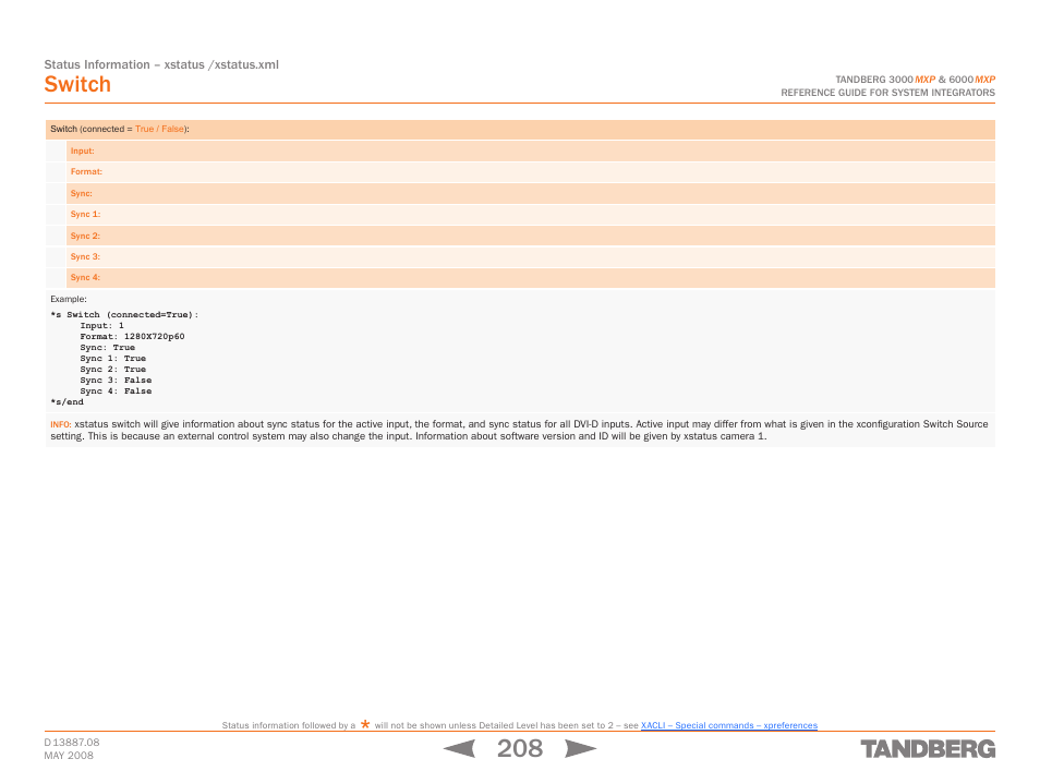 Switch | TANDBERG 6000MXP User Manual | Page 208 / 242