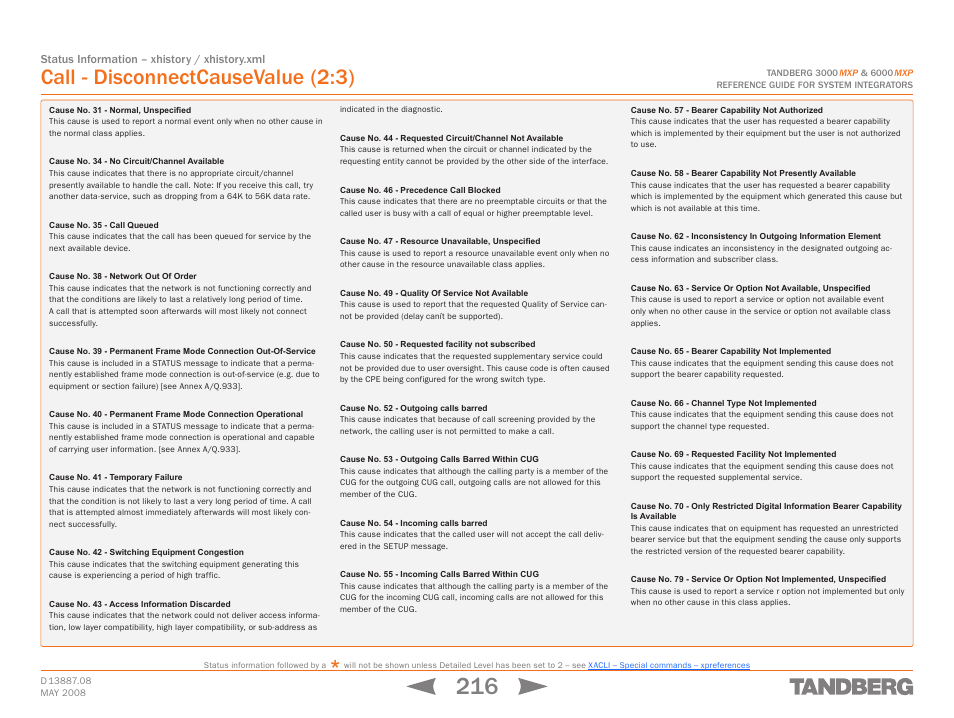 Call - disconnectcausevalue (2:3) | TANDBERG 6000MXP User Manual | Page 216 / 242