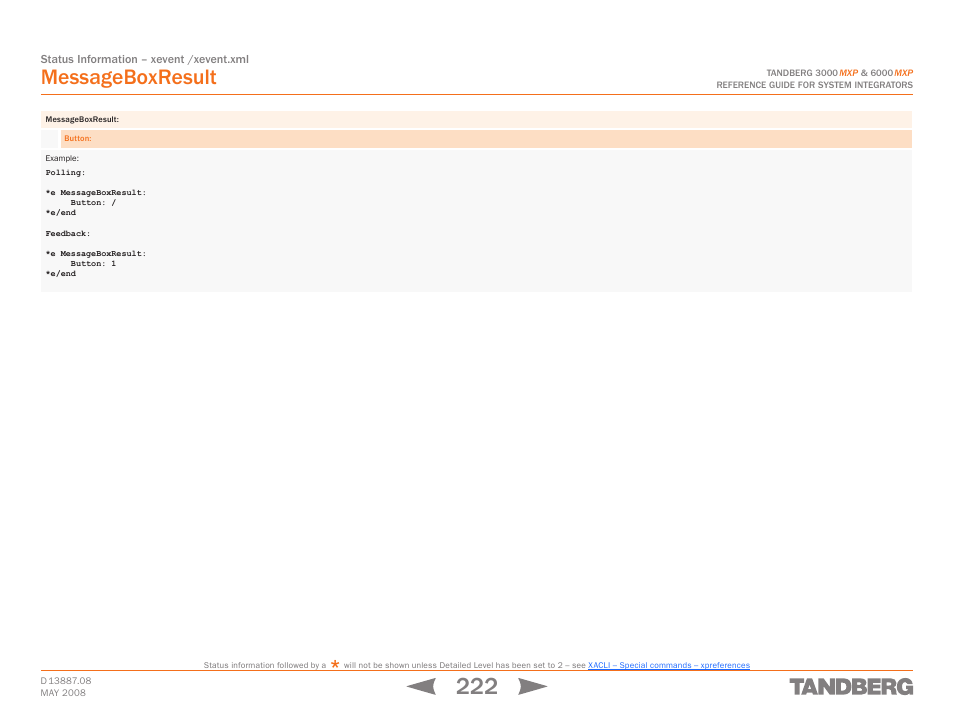 Messageboxresult | TANDBERG 6000MXP User Manual | Page 222 / 242
