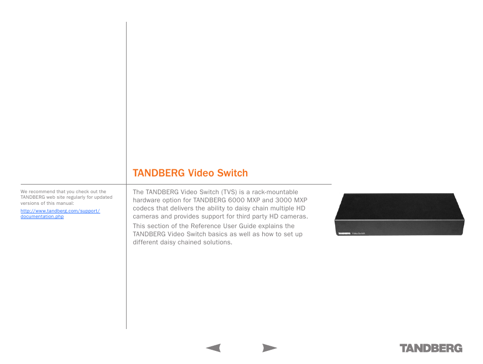 Tandberg video switch, Tandberg video, Switch | TANDBERG 6000MXP User Manual | Page 232 / 242