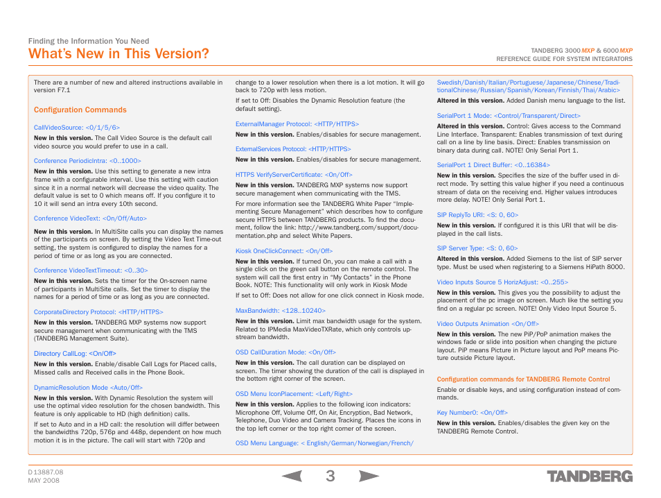 What’s new in this version, Configuration commands | TANDBERG 6000MXP User Manual | Page 3 / 242