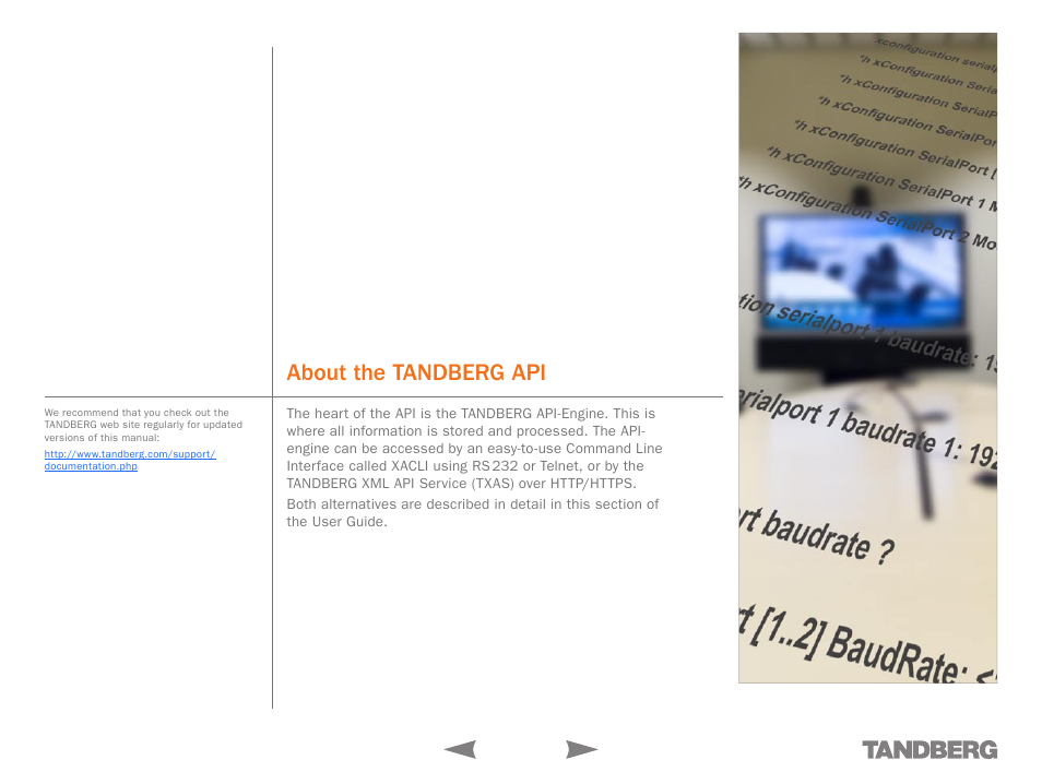 About the tandberg api | TANDBERG 6000MXP User Manual | Page 39 / 242