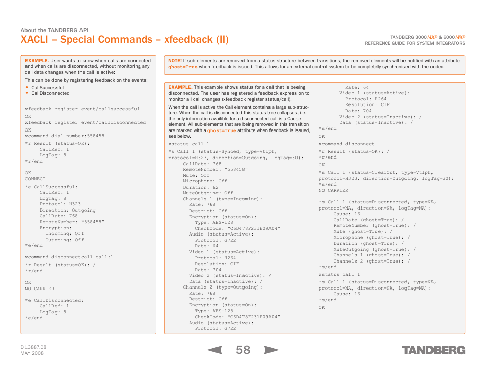 Xacli – special commands – xfeedback (ii) | TANDBERG 6000MXP User Manual | Page 58 / 242