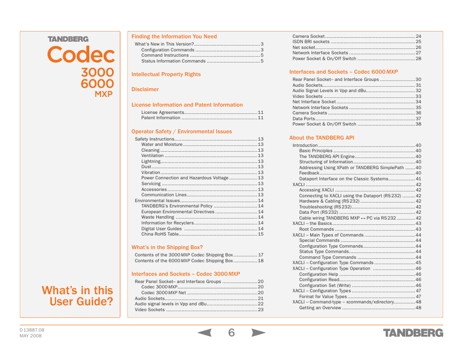 What’s in this user guide | TANDBERG 6000MXP User Manual | Page 6 / 242