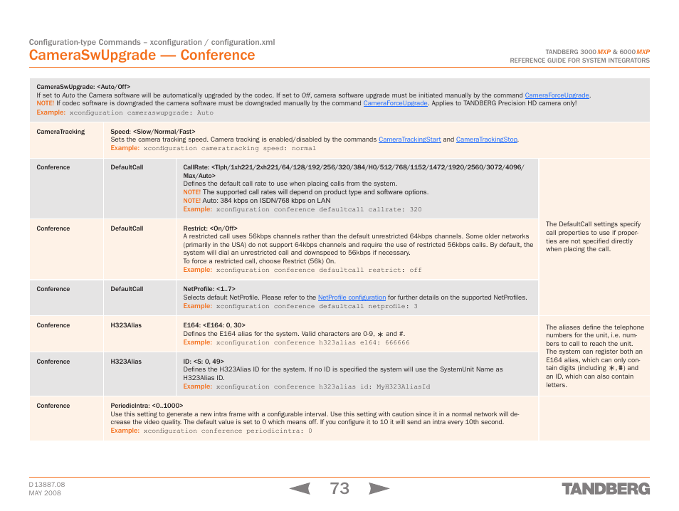 Cameratracking, Conference, Conference periodicintra: <0 0 | Cameratracking conference, Cameraswupgrade — conference | TANDBERG 6000MXP User Manual | Page 73 / 242