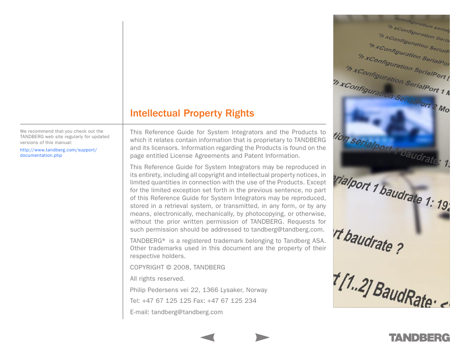 Intellectual property rights | TANDBERG 6000MXP User Manual | Page 9 / 242