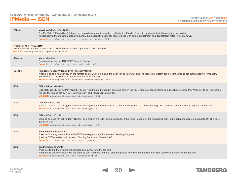 Ipmedia, Ipprotocol: <ipv4/ipv6/both, Ircontrol | Isdn, Ipmedia ipprotocol ircontrol isdn, Ipmedia — isdn | TANDBERG 6000MXP User Manual | Page 90 / 242