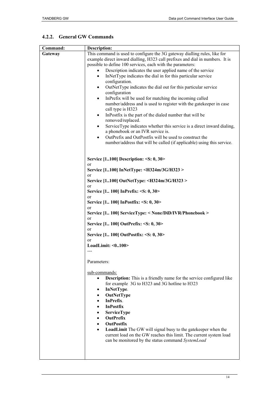 General gw commands | TANDBERG D1320202 User Manual | Page 14 / 32
