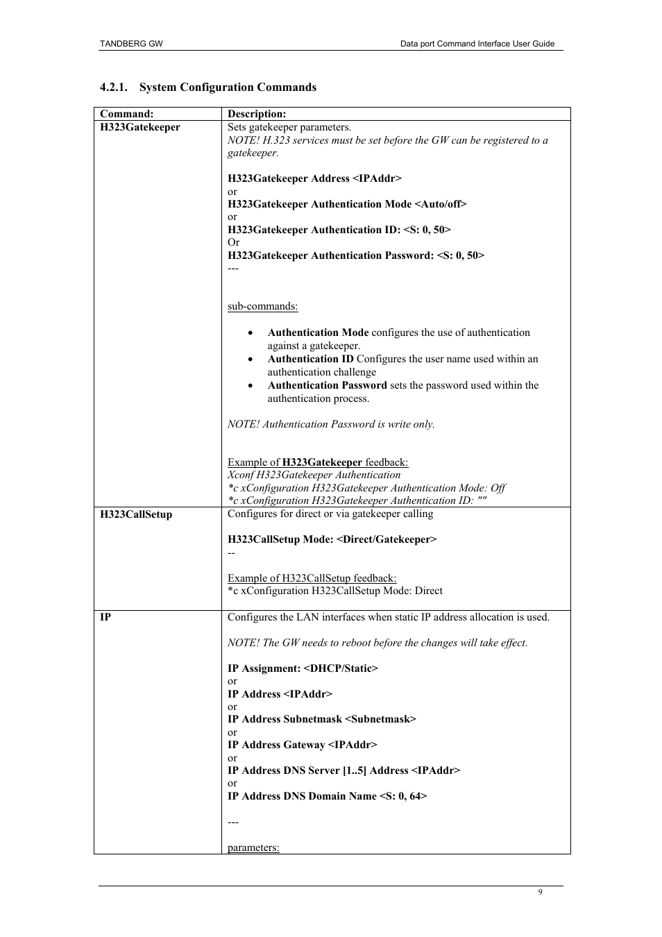 System configuration commands | TANDBERG D1320202 User Manual | Page 9 / 32