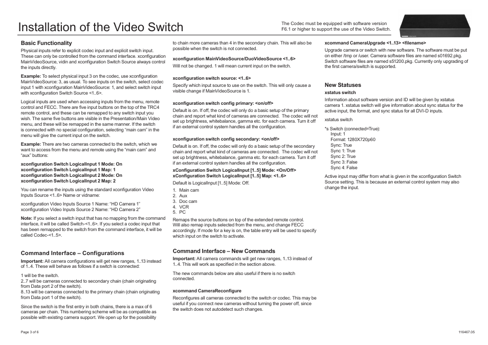 Installation of the video switch | TANDBERG RJ45RJ11 User Manual | Page 3 / 6