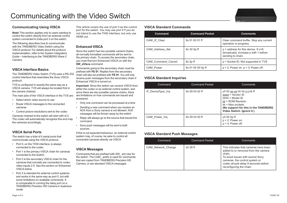 Communicating with the video switch | TANDBERG RJ45RJ11 User Manual | Page 4 / 6