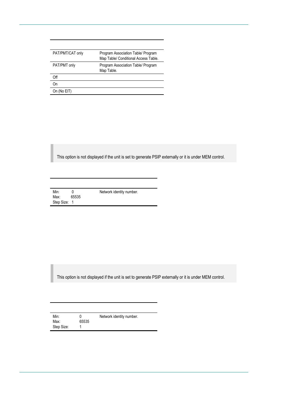 Network id option, Service id option | TANDBERG E5714 User Manual | Page 100 / 332