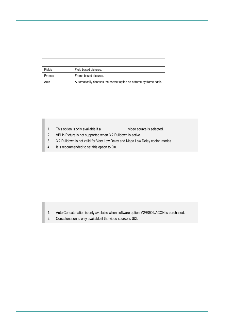 2 pulldown option, Concatenation option | TANDBERG E5714 User Manual | Page 122 / 332