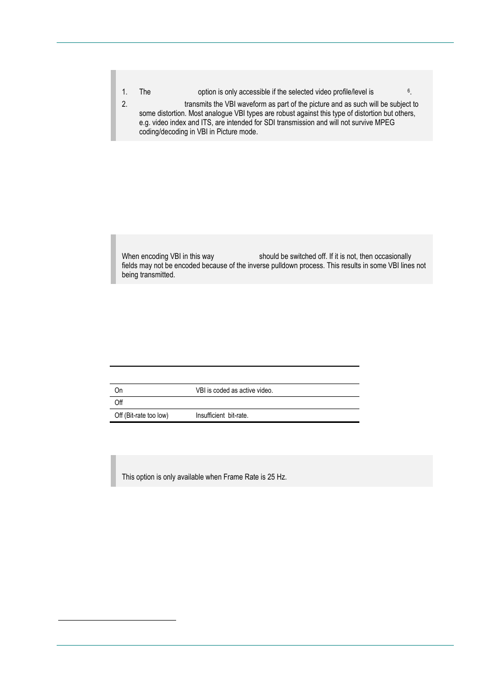 Vbi in picture option, Vps (line 16) option | TANDBERG E5714 User Manual | Page 125 / 332