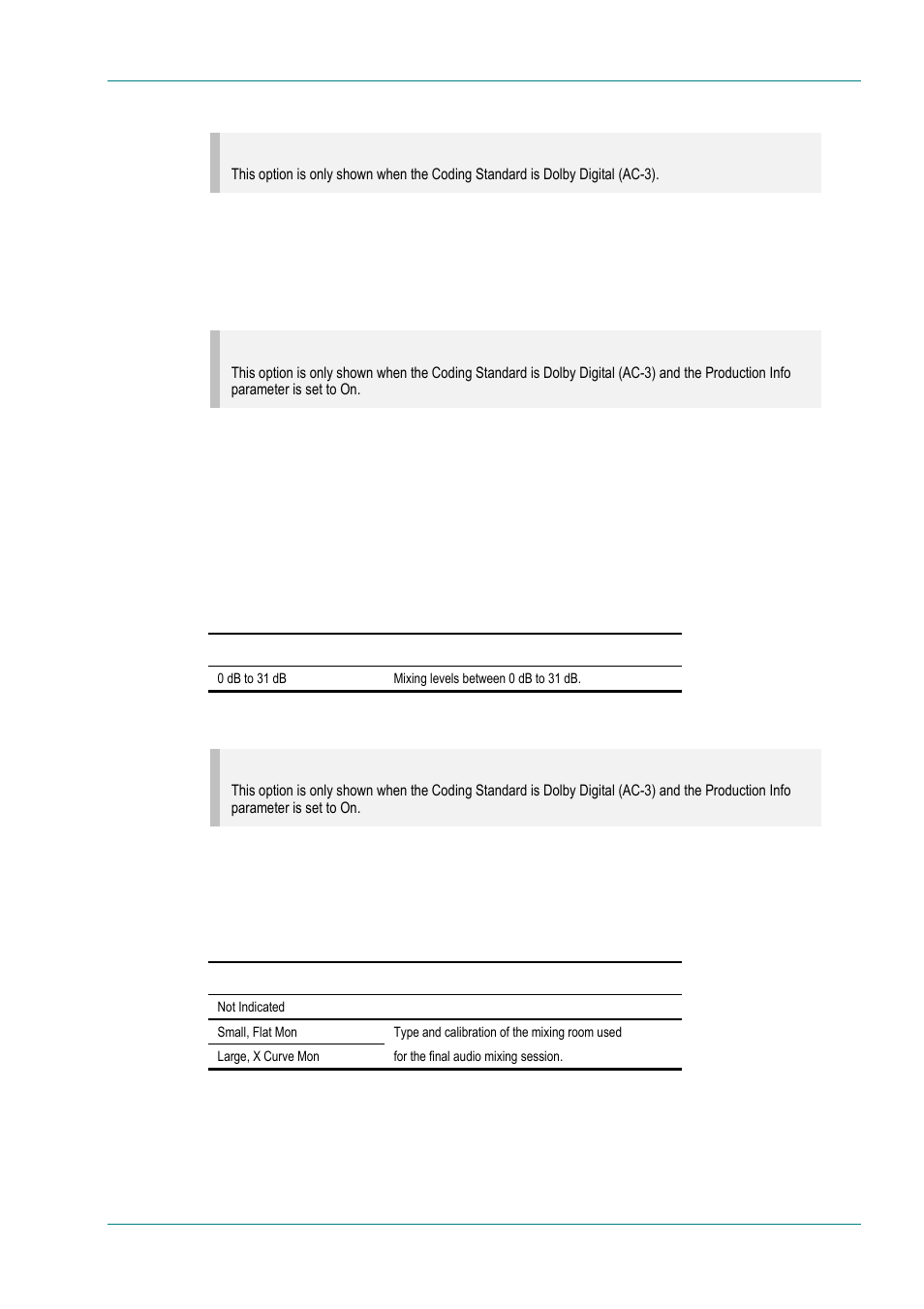 Production info option, Mixing level option, Room type option | TANDBERG E5714 User Manual | Page 139 / 332
