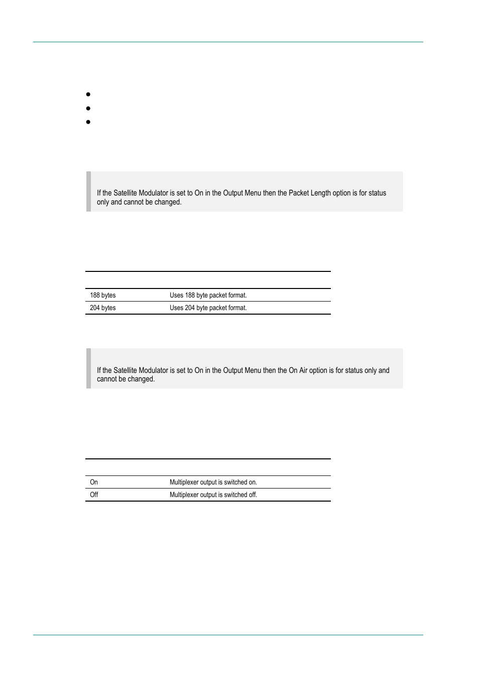 Mux output, with remux card, Packet length option, On air option | 3 mux output, with remux card, 4 packet length option, 5 on air option | TANDBERG E5714 User Manual | Page 168 / 332