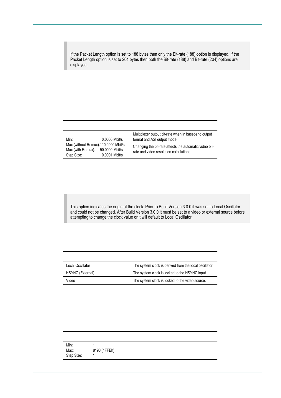 Bit-rate (188) and bit-rate (204) option, Clock, Pcr pid option | 7 clock, 8 pcr pid option | TANDBERG E5714 User Manual | Page 171 / 332