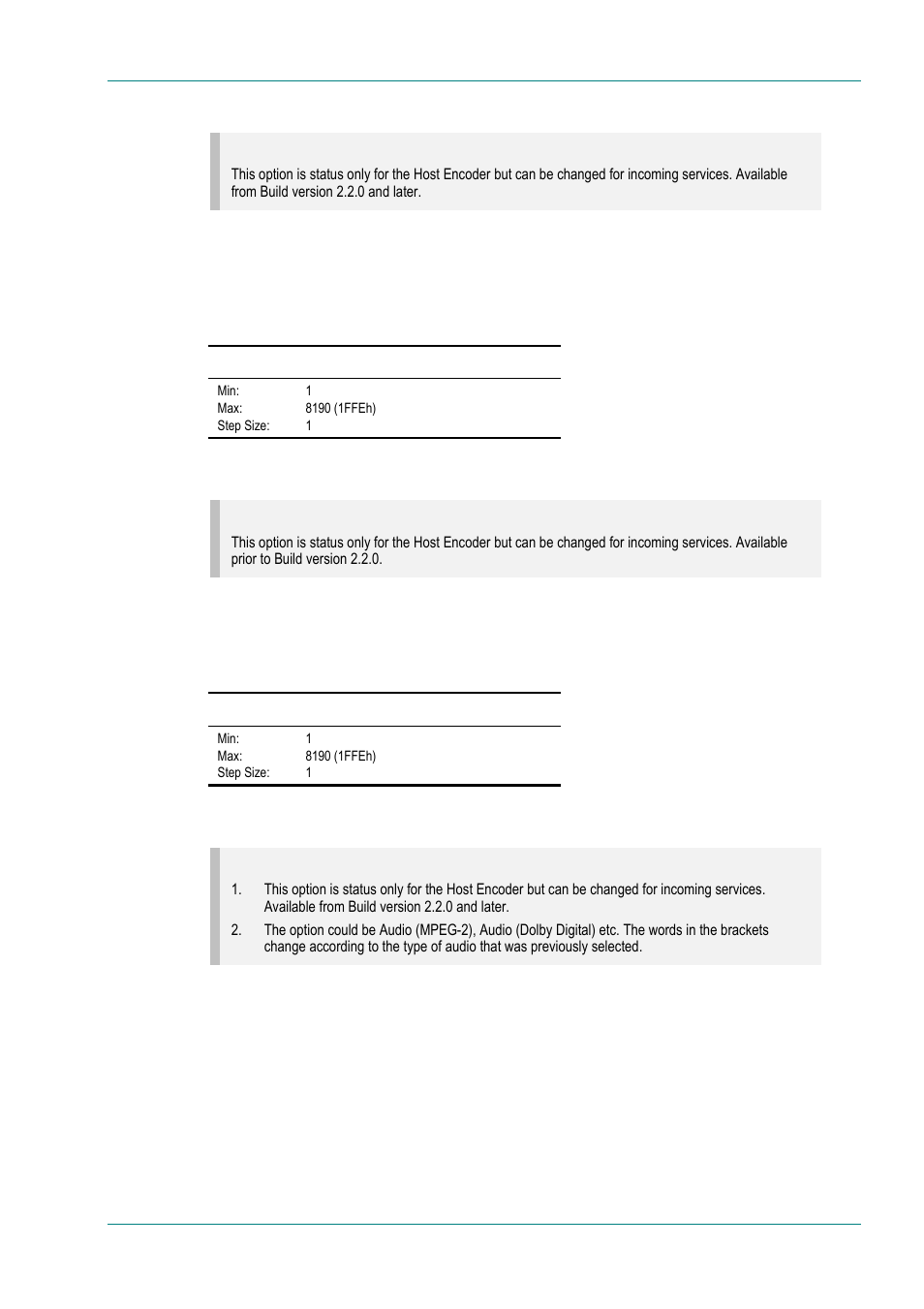Ecm (ca) pid option, Vbi pid option, Audio (type of audio) option | TANDBERG E5714 User Manual | Page 181 / 332