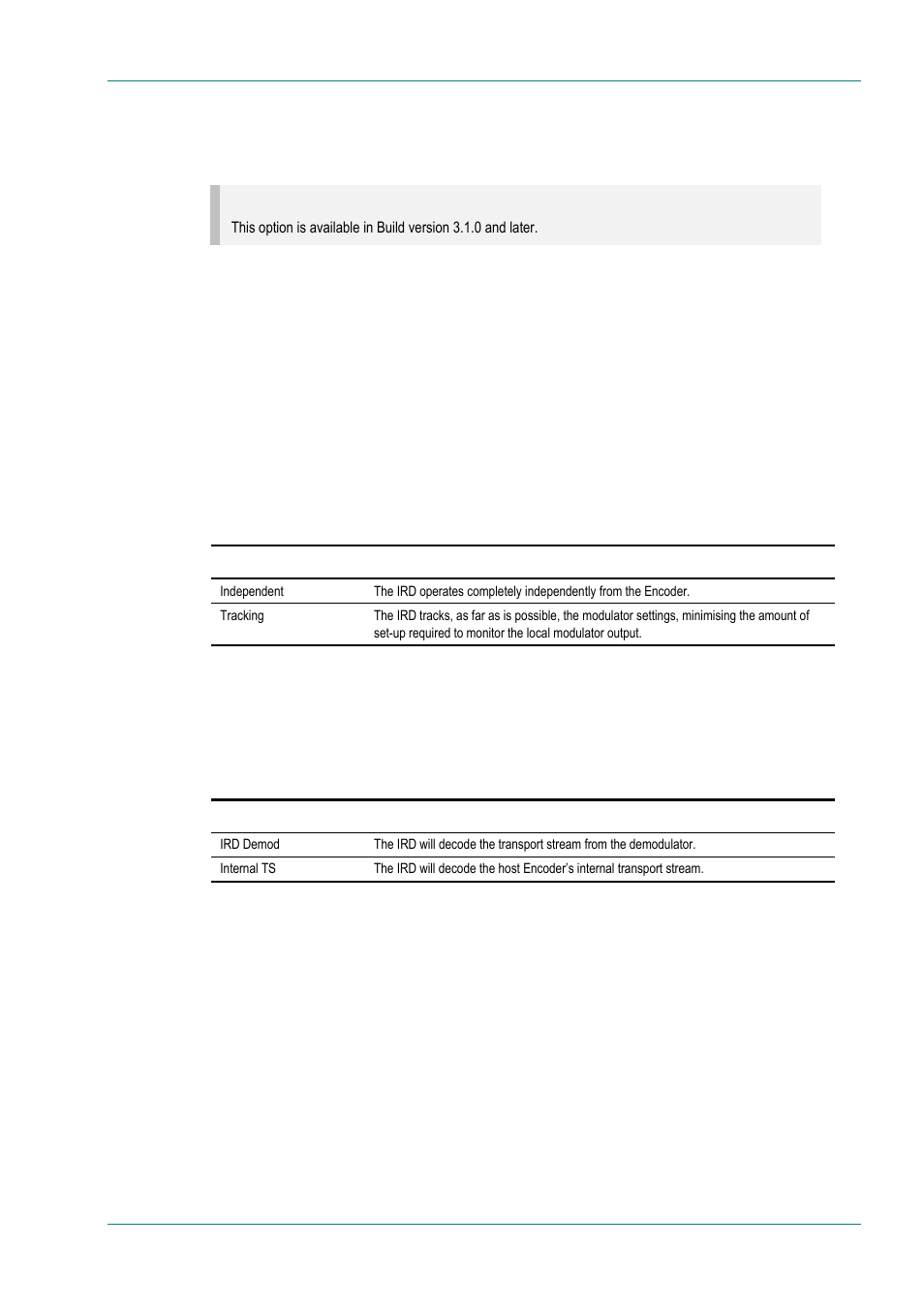 Ird menu (3.1 and later), Overview, Ird mode option | Ird ts source option, 14 ird menu (3.1 and later), 1 overview, 2 ird mode option, 3 ird ts source option | TANDBERG E5714 User Manual | Page 183 / 332