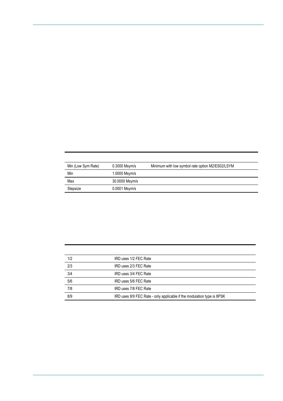 Ird demod menu, Frequency option, Symbol rate option | Fec rate option, 4 ird demod menu | TANDBERG E5714 User Manual | Page 185 / 332