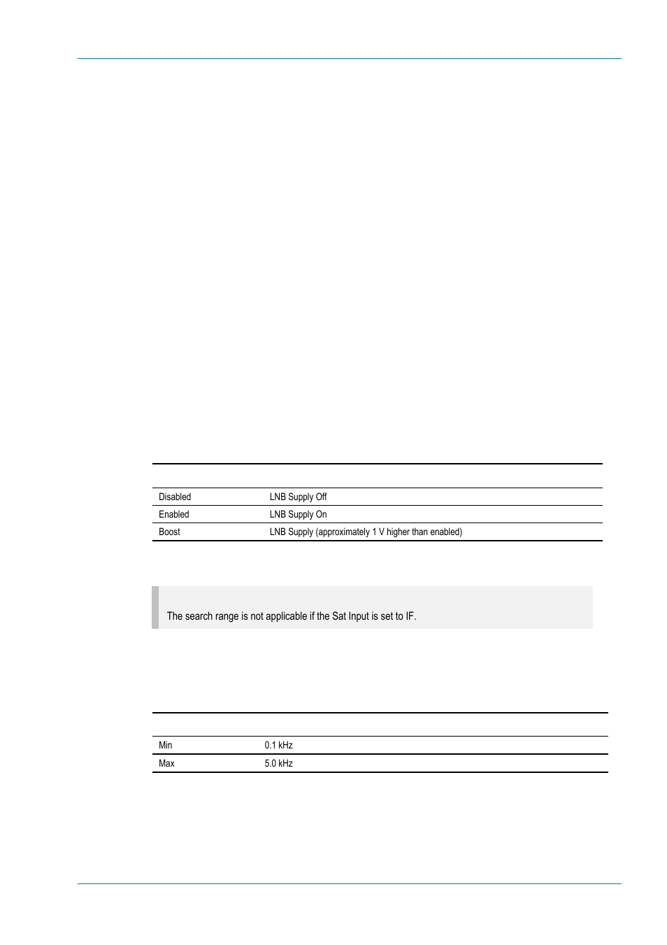 Lnb lo freq option, Lnb hi freq option, Lnb switch freq option | Lnb supply, Search range option, Ber threshold option | TANDBERG E5714 User Manual | Page 187 / 332