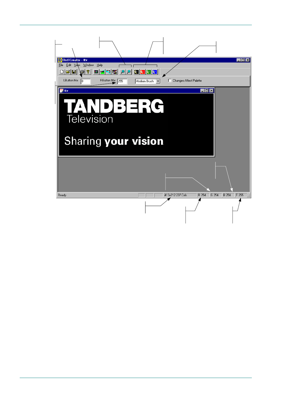 Loading a .bmp file, Creating transparency, Overview | E.5.2 loading a .bmp file, E.5.3 creating transparency | TANDBERG E5714 User Manual | Page 280 / 332