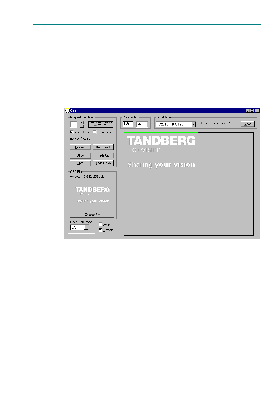 Downloading a logo using osd loader, Using the osd loader, Start-up | E.6 downloading a logo using osd loader, E.7 using the osd loader, E.7.1 start-up | TANDBERG E5714 User Manual | Page 283 / 332