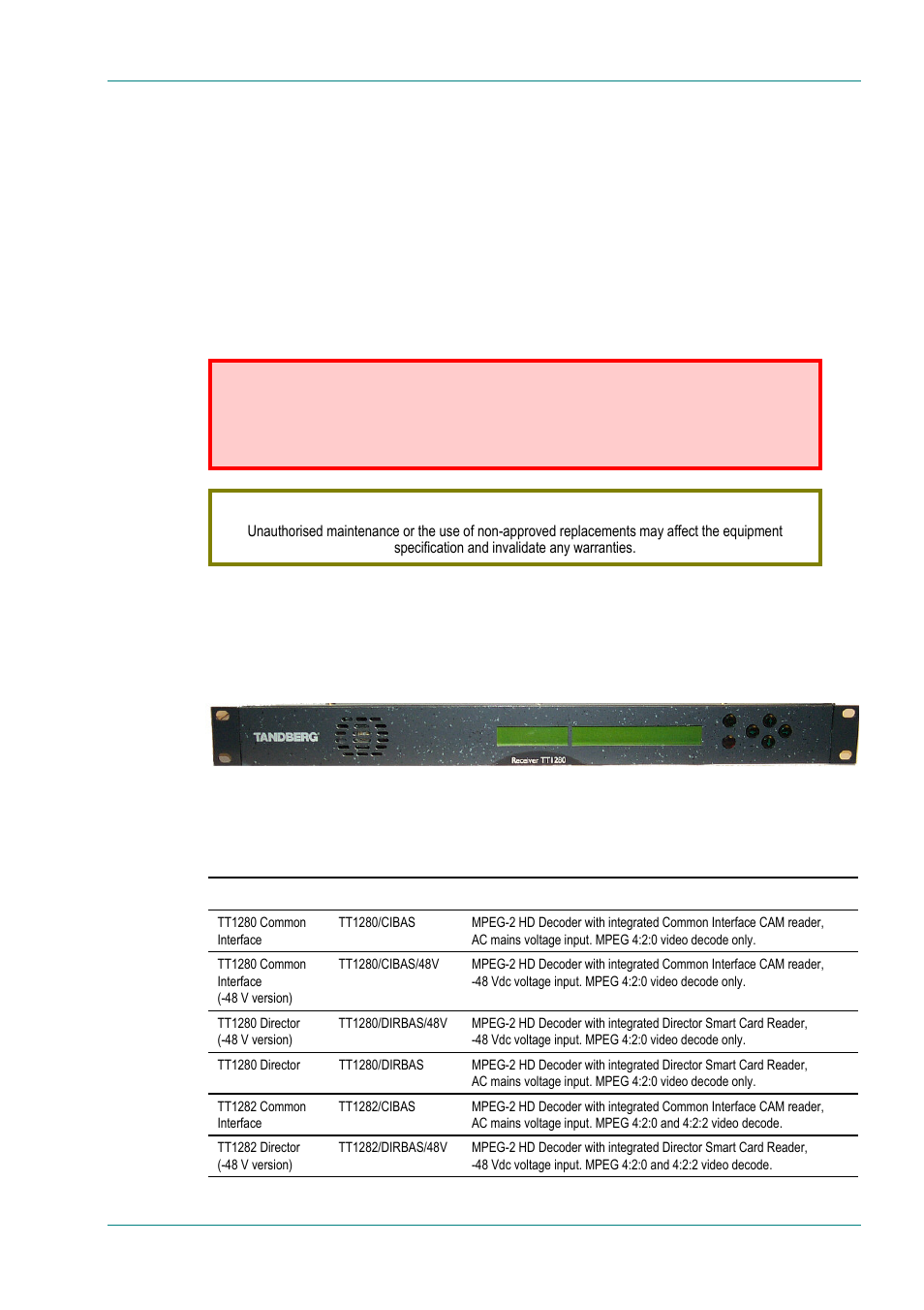 Scope of this reference guide, Who should use this reference guide, What equipment is covered by this reference guide | The equipment models, Scope of this reference guide -3, Who should use this reference guide -3, Reference guide -3, The equipment models -3, Figure 1.1: front view of a satellite receiver -3, Table 1.1: equipment model descriptions -3 | TANDBERG High Definition Professional Recevier/Decoder TT1280 User Manual | Page 11 / 140