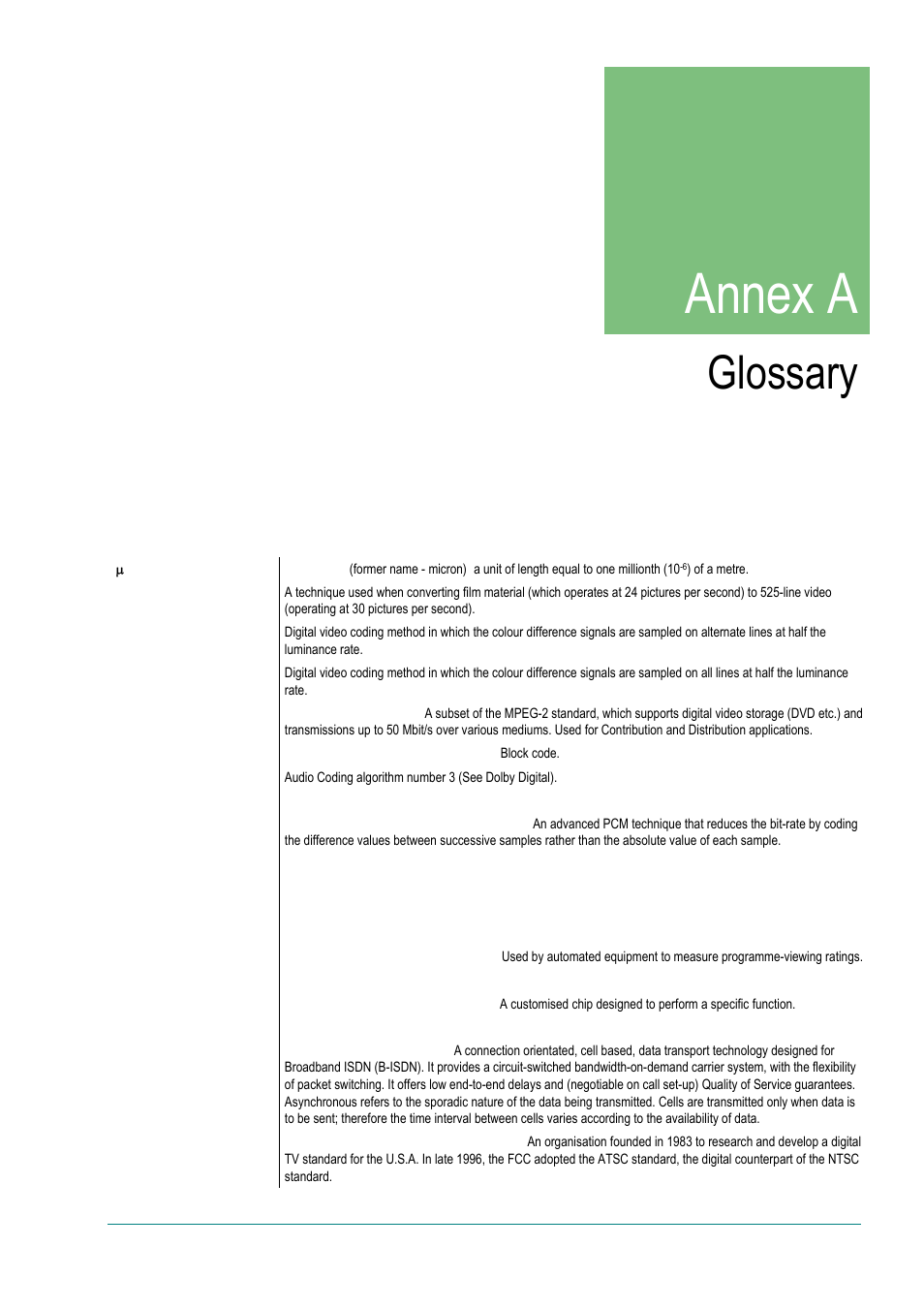 Annex a: glossary, Annex a, A. glossary | TANDBERG High Definition Professional Recevier/Decoder TT1280 User Manual | Page 83 / 140
