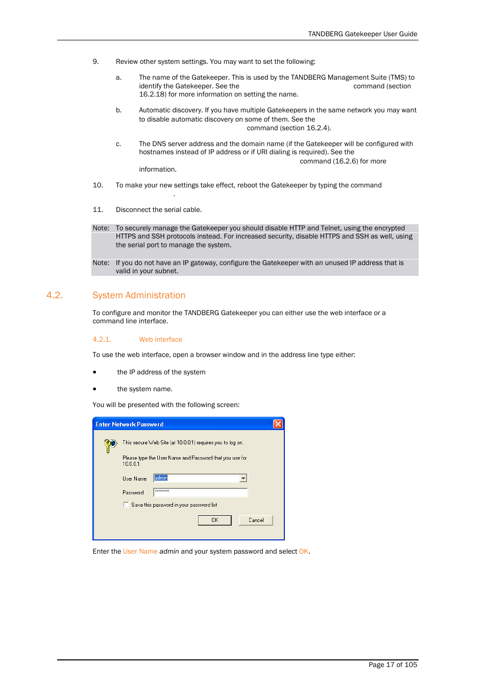 System administration, Web interface | TANDBERG Gatekeeper User Manual | Page 17 / 105