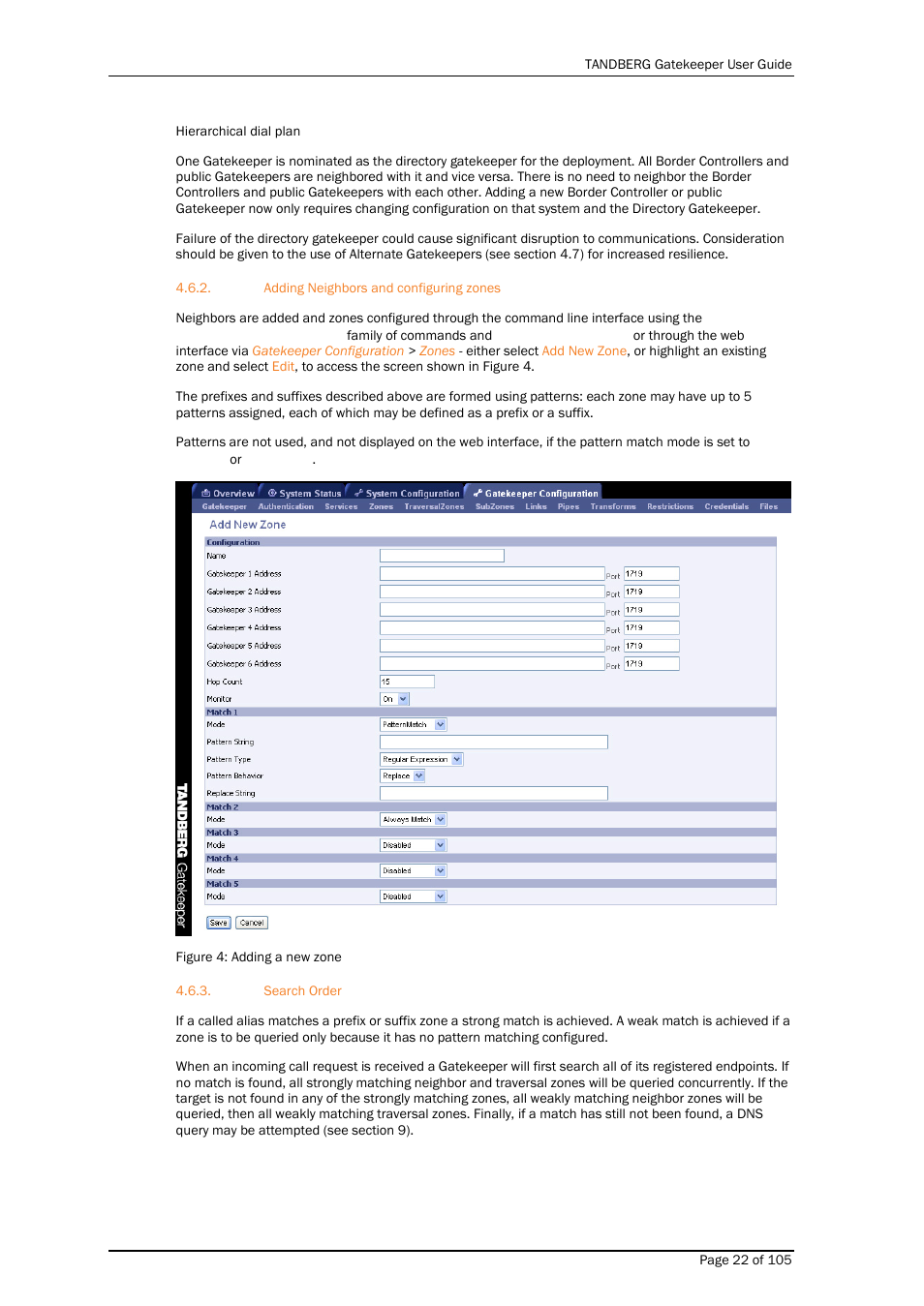 Adding neighbors and configuring zones, Search order | TANDBERG Gatekeeper User Manual | Page 22 / 105