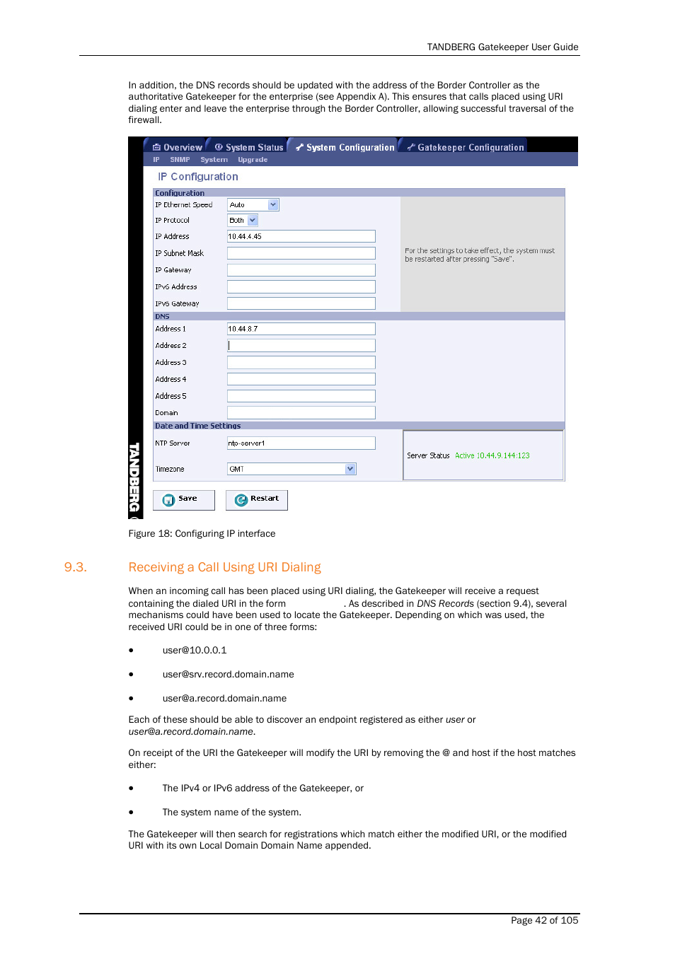 Receiving a call using uri dialing | TANDBERG Gatekeeper User Manual | Page 42 / 105