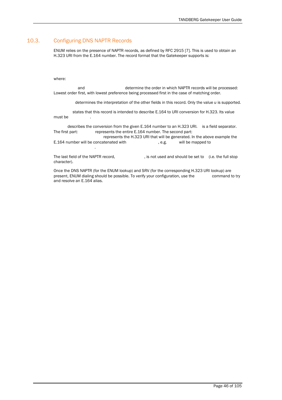 Configuring dns naptr records | TANDBERG Gatekeeper User Manual | Page 46 / 105