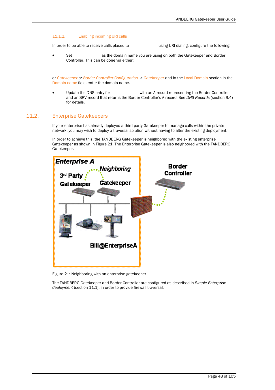 Enabling incoming uri calls, Enterprise gatekeepers | TANDBERG Gatekeeper User Manual | Page 48 / 105