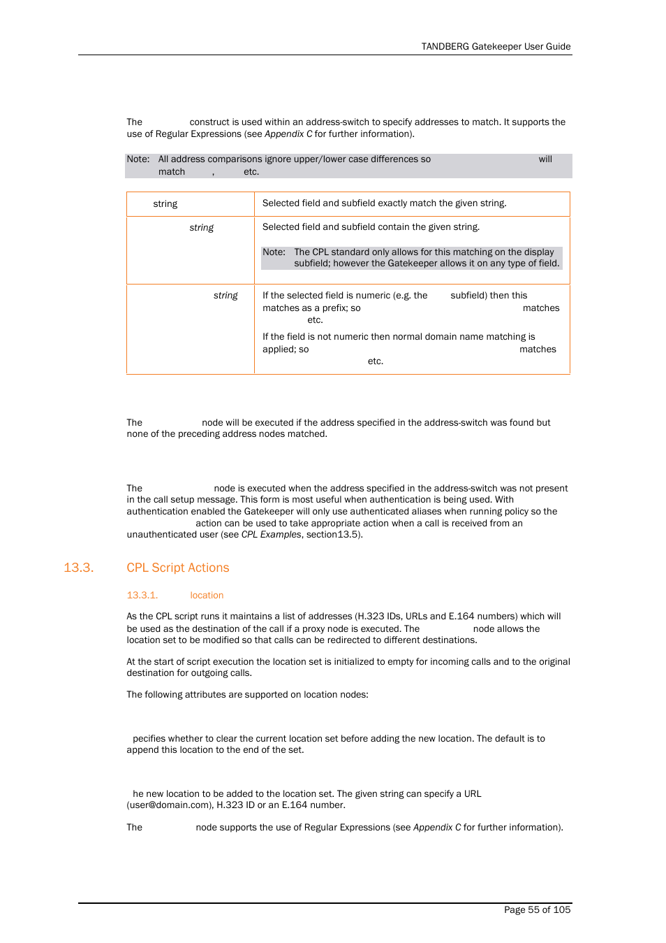 Cpl script actions, Location | TANDBERG Gatekeeper User Manual | Page 55 / 105