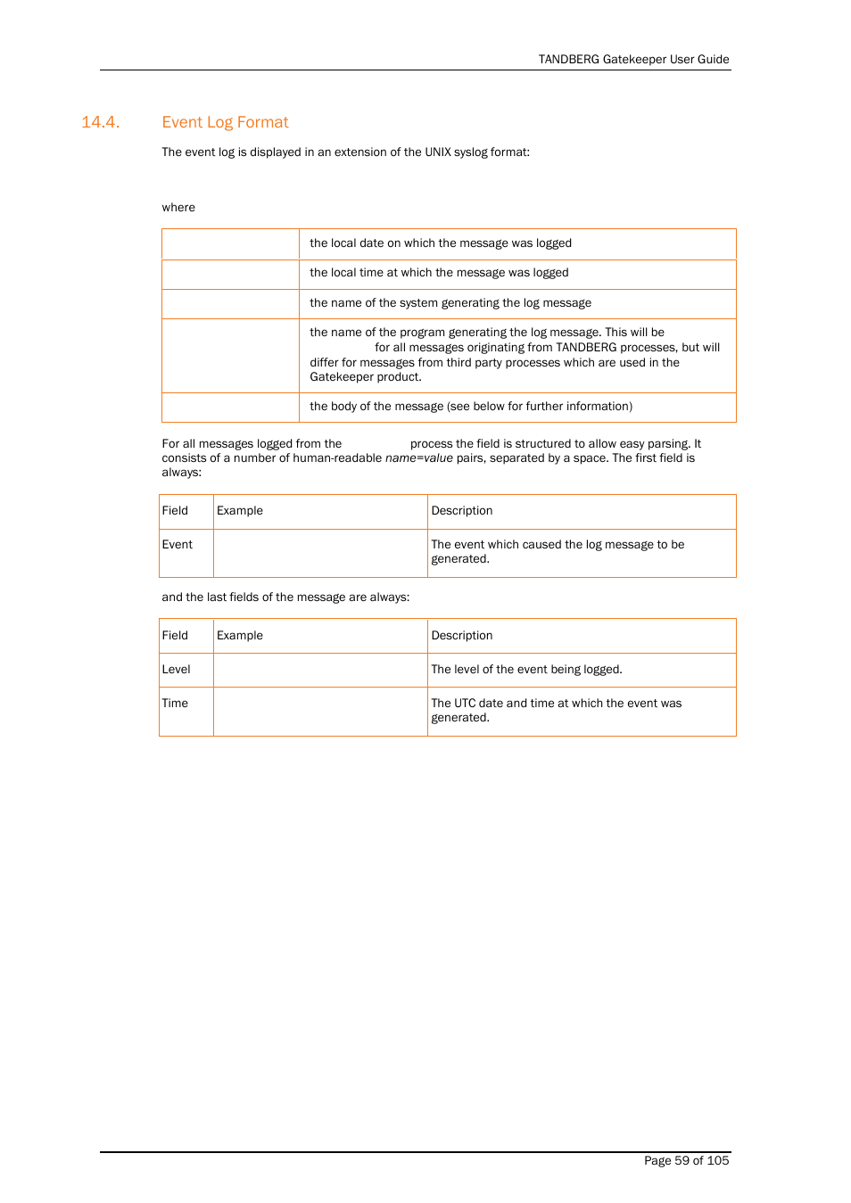 Event log format | TANDBERG Gatekeeper User Manual | Page 59 / 105