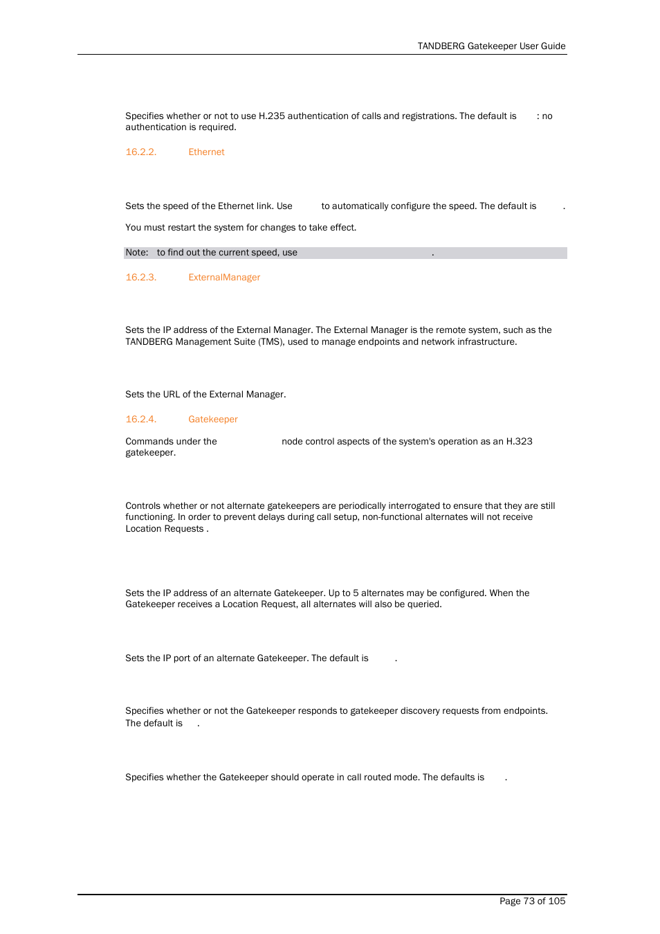 Ethernet, Externalmanager, Gatekeeper | TANDBERG Gatekeeper User Manual | Page 73 / 105