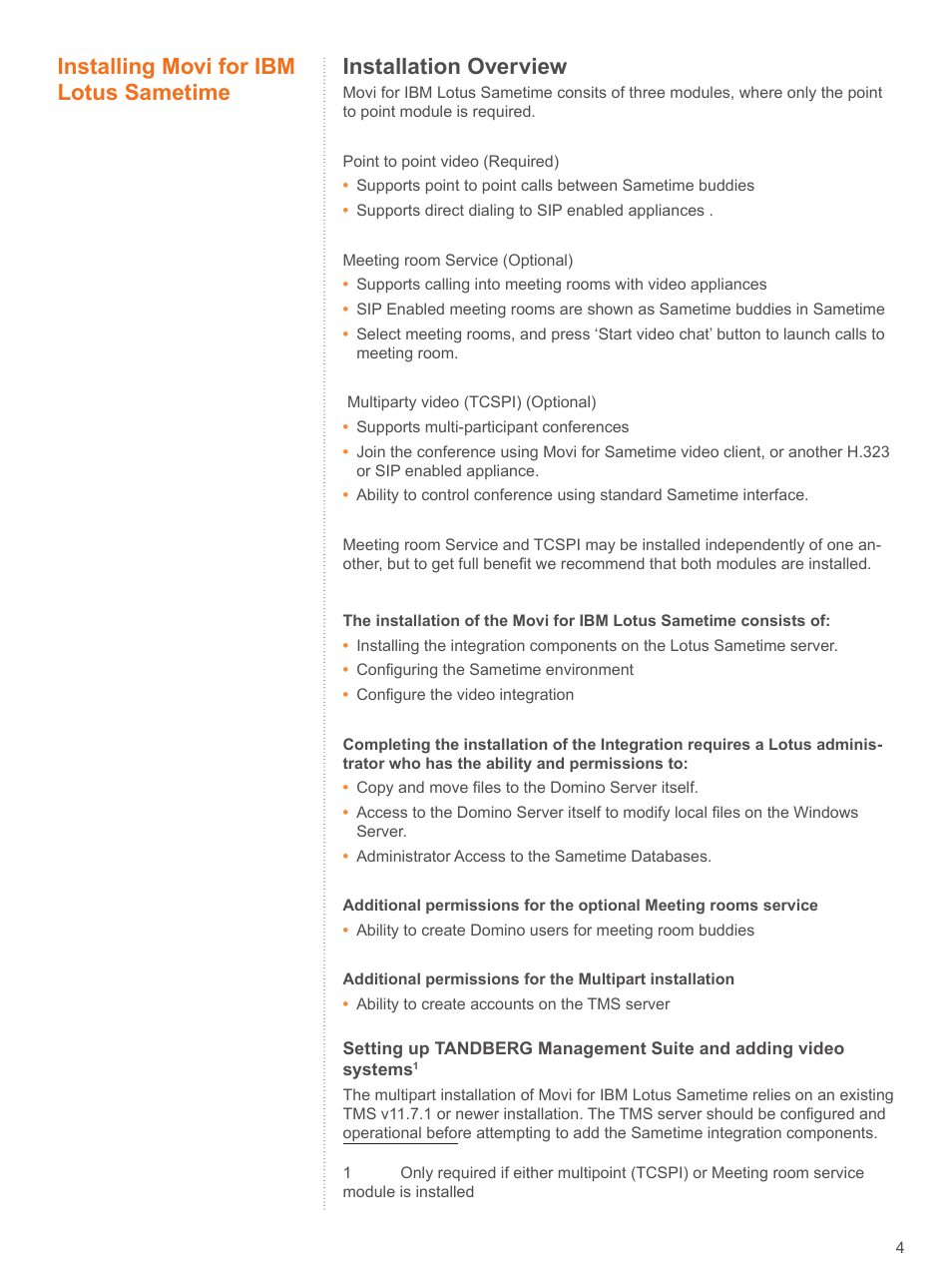 Installing movi for ibm lotus sametime, Installation overview | TANDBERG D4068 User Manual | Page 4 / 19