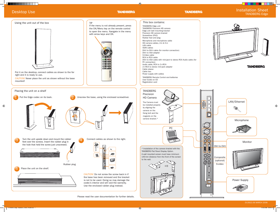 TANDBERG Edge D13922.06 User Manual | 2 pages