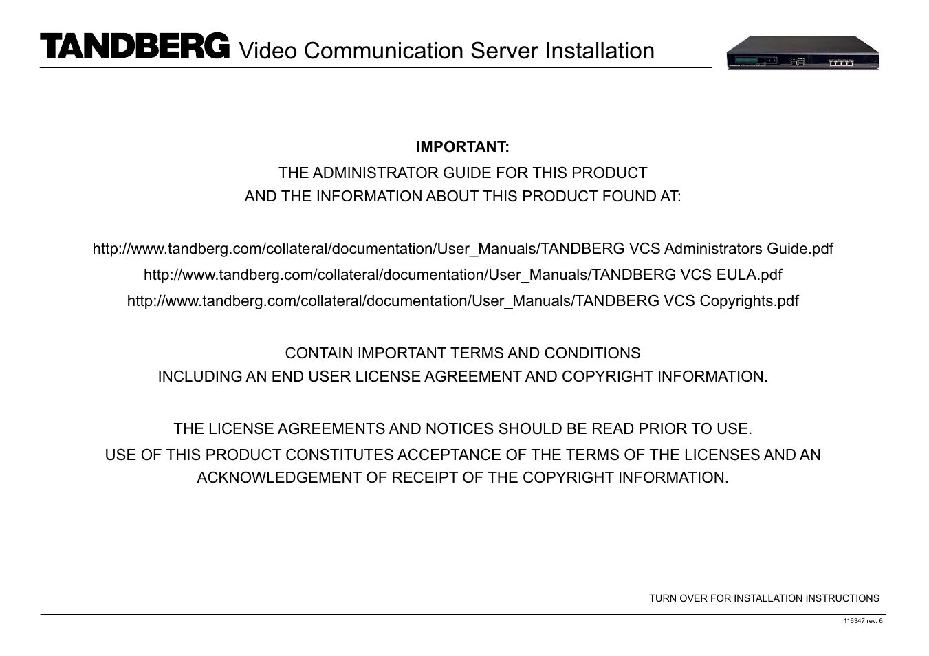 TANDBERG Video Communication Server 116347 User Manual | 2 pages