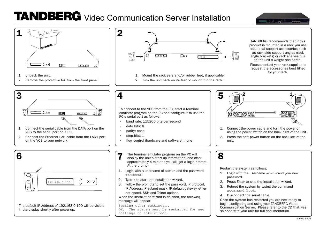 Video communication server installation | TANDBERG Video Communication Server 116347 User Manual | Page 2 / 2