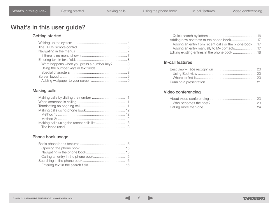 What’s in this user guide | TANDBERG T1 User Manual | Page 2 / 25