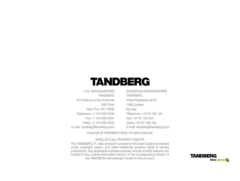 TANDBERG T1 User Manual | Page 25 / 25