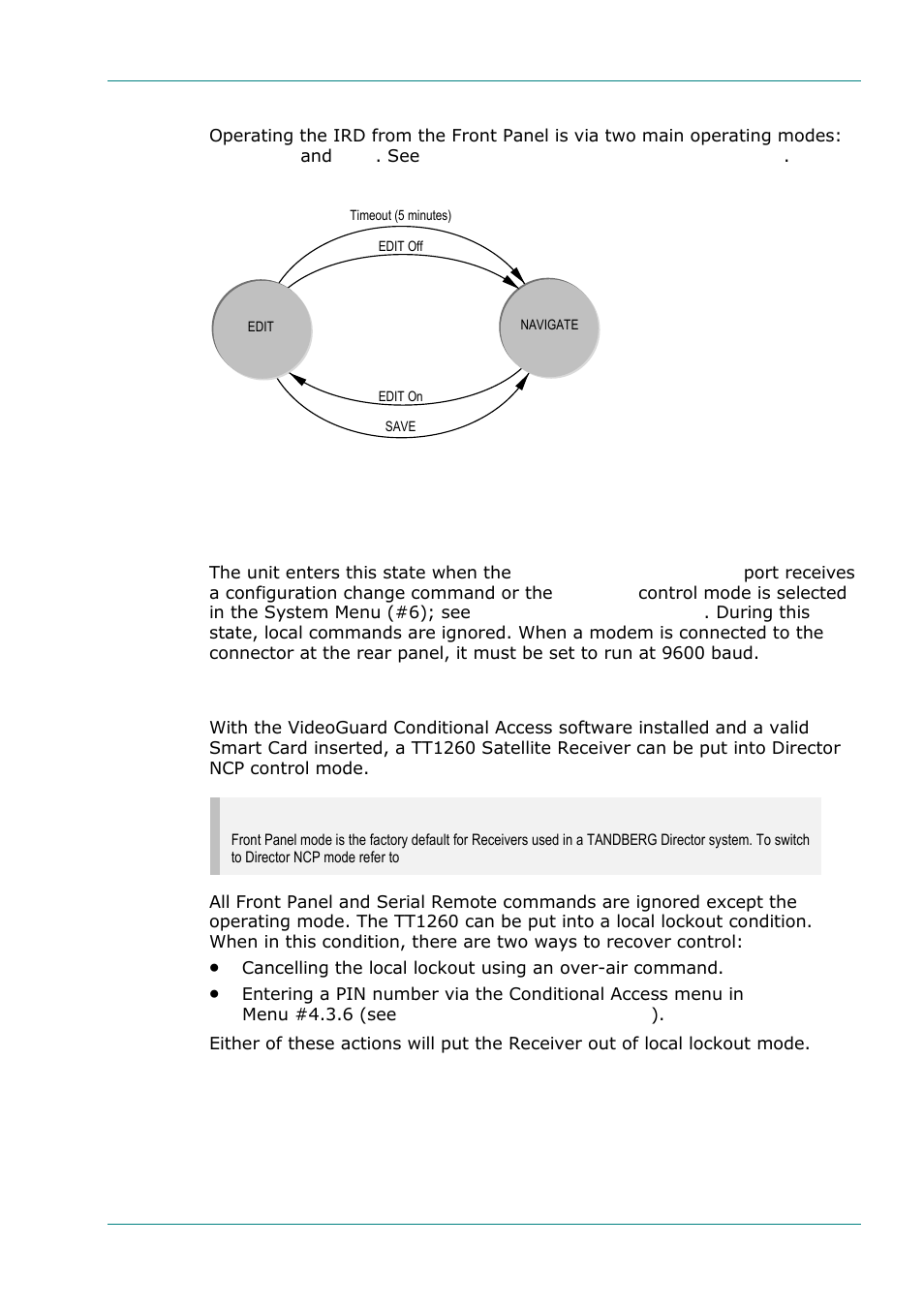 Front panel (local) modes, Serial remote control mode, Tandberg director ncp control mode | 2 front panel (local) modes, 3 serial remote control mode, 4 tandberg director ncp control mode | TANDBERG TT1260 User Manual | Page 23 / 158