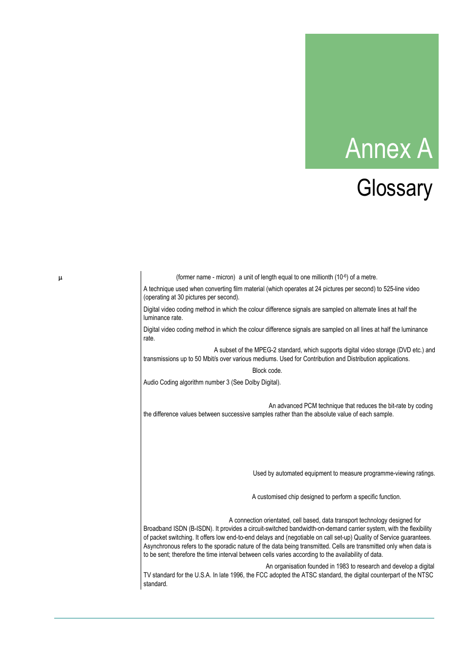 Annex a: glossary, Annex a, A. glossary | TANDBERG TT1260 User Manual | Page 83 / 158