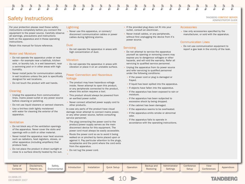 Safety instructions | TANDBERG S3 User Manual | Page 10 / 127