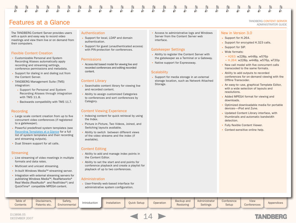 Features at a glance | TANDBERG S3 User Manual | Page 14 / 127